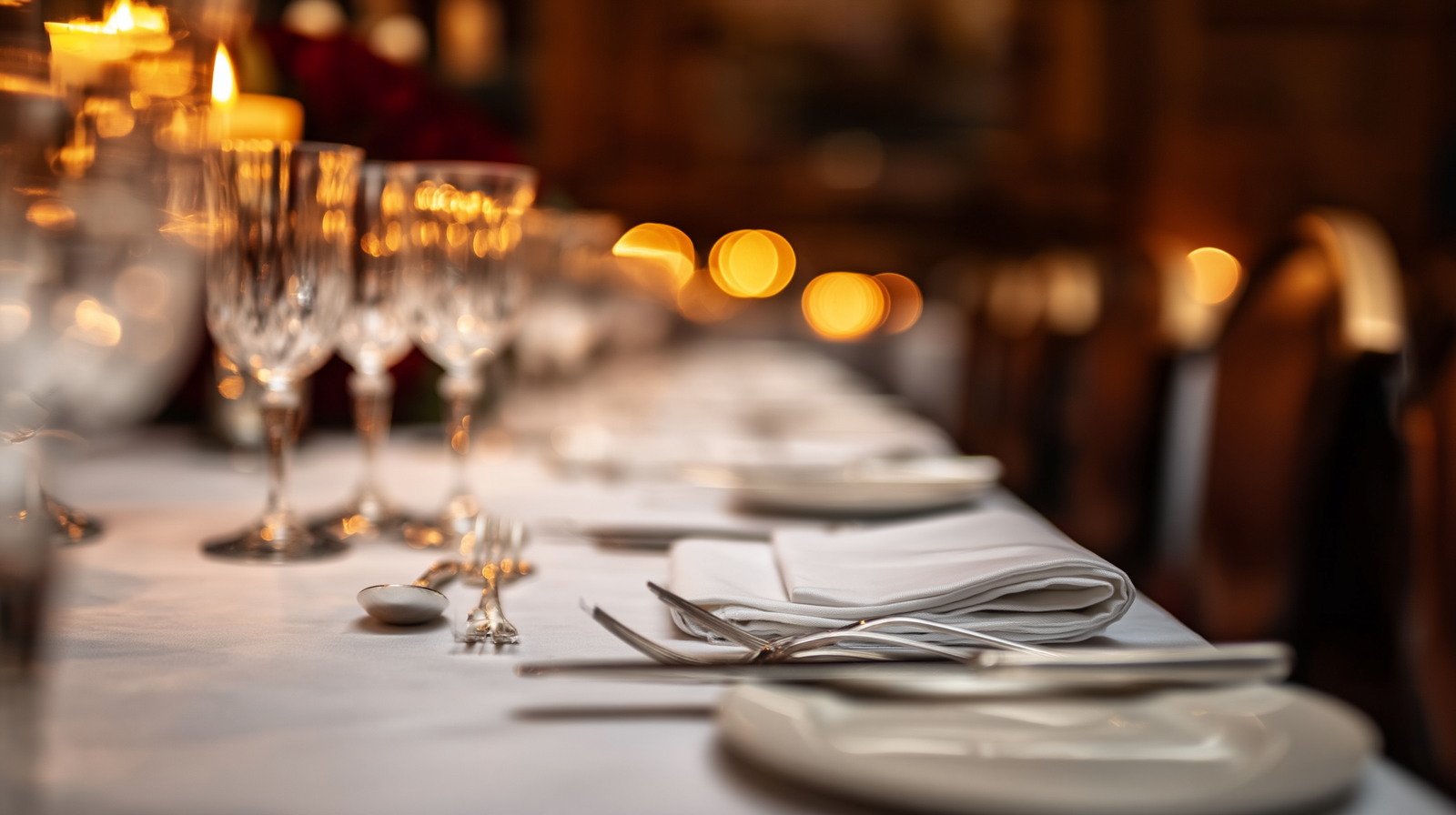 Corporate banqueting table set for a Cheltenham Festival lunch
